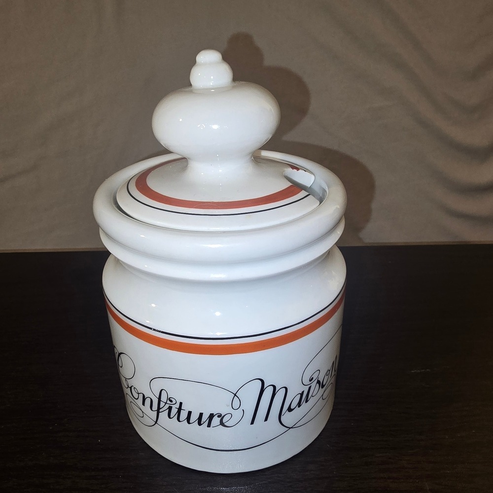 Porcelaine dAuteuil Jam Jar 7in White Orange Confiture Maison France